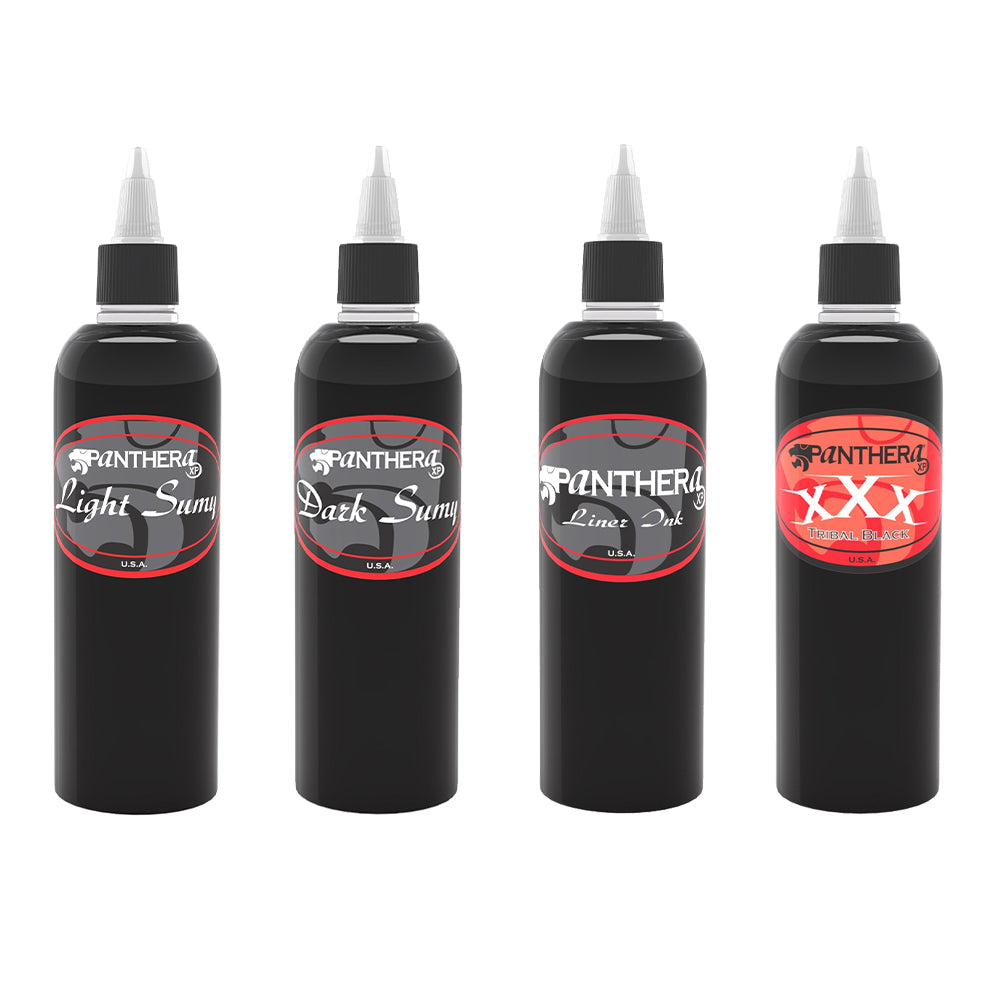 Комплектът CLASSIC PANTHERA FULL BLACK е създаден, за да отговори на нуждите на професионалните татуисти, работещи в широк спектър от стилове. Комплектът включва четири черни мастила, всяко от които е разработено за специфични цели
