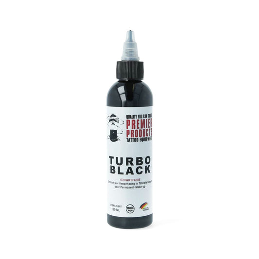Turbo Black е най-тъмното черно мастило за татуировки,на Premier Products.
