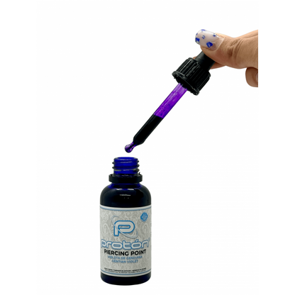 Proton Piercing Point is formulated with gentian violet, which is a powerful bactericidal and antifungal agent often used in hospitals to treat severe burns and skin lesions.