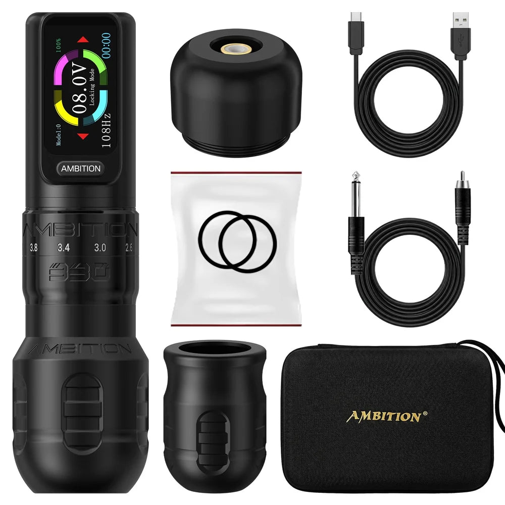 Комплект Ambition Seher Plus с машина, две батерии, RCA конектор, кабели, две ръкохватки и кутийка