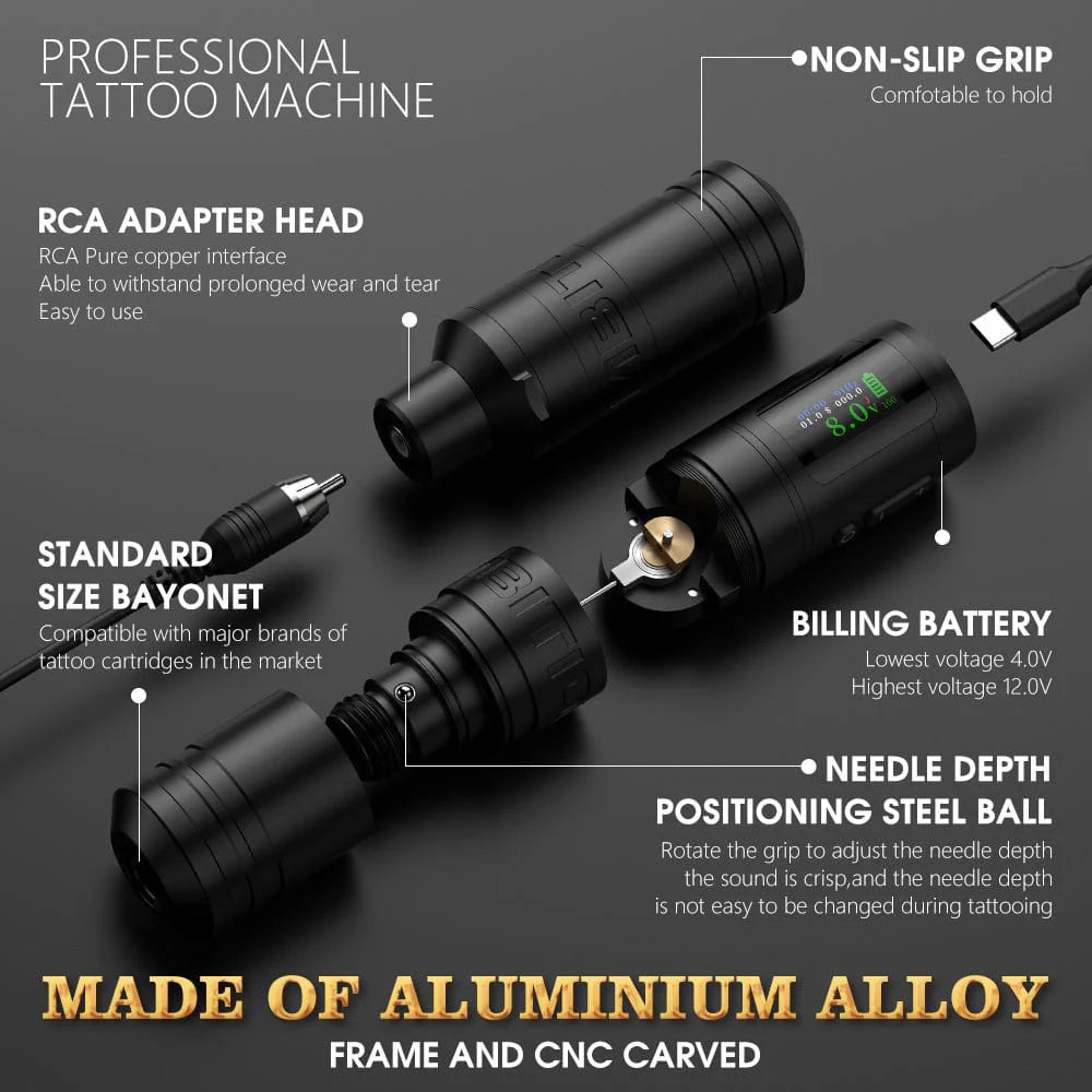 Ambition Ninja Ultra | Black Wireless Tattoo Pen Machine (Dual Batteries)