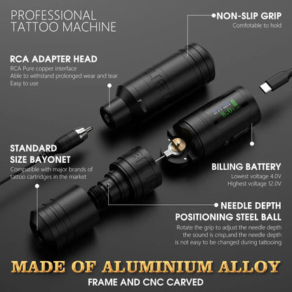 Ambition Ninja Ultra | Black Wireless Tattoo Pen Machine (Dual Batteries)