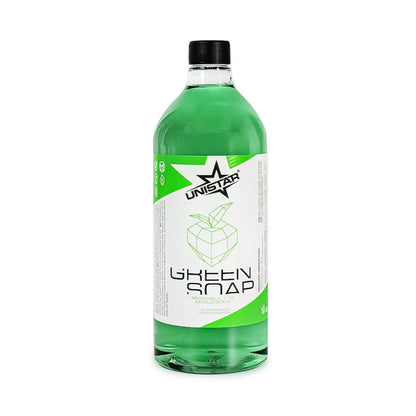 Front view of Unistar Green Soap Concentrate 1L bottle for tattoo care