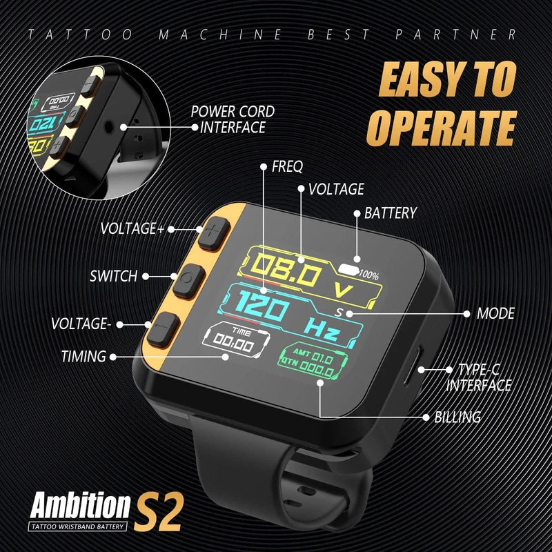 Ambition S2 Touch Screen | Tattoo Battery Wristband Supply