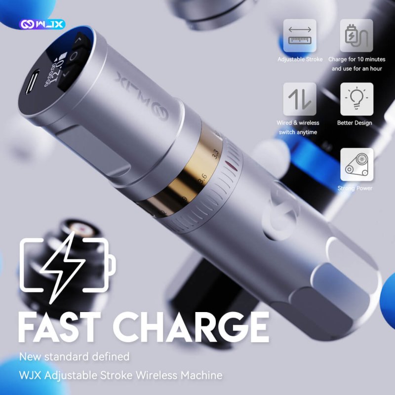 WJX W3 Wireless Pen Machine with adjustable stroke 2.4-4.2mm, featuring a powerful motor and fast-charging capabilities.