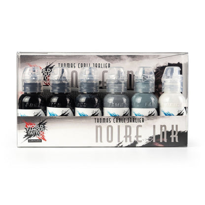 Close-up of World Famous Limitless Noire Ink Set features and branding.