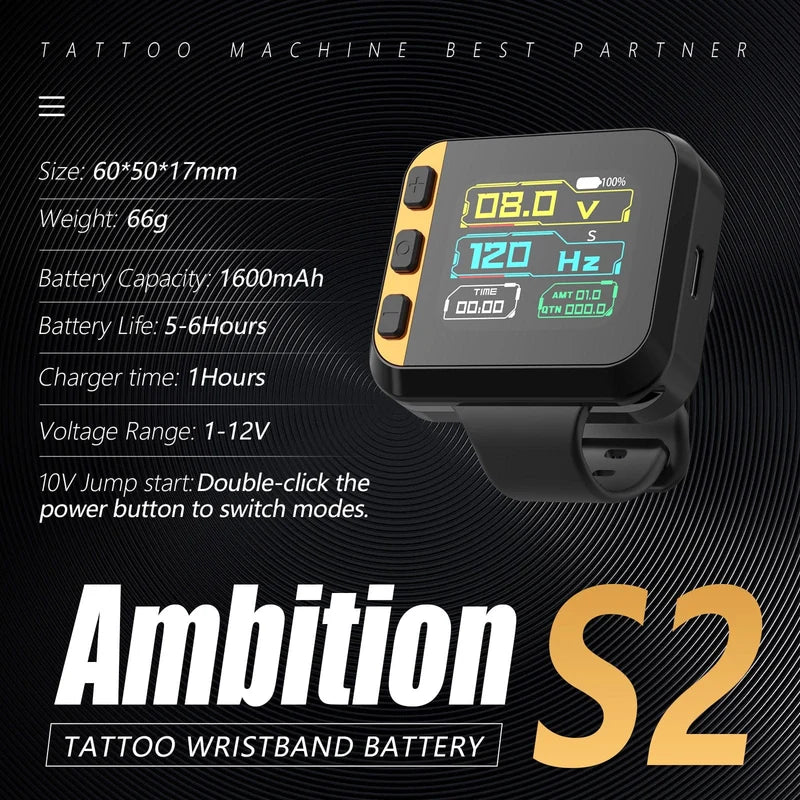 Ambition S2 Touch Screen | Tattoo Battery Wristband Supply